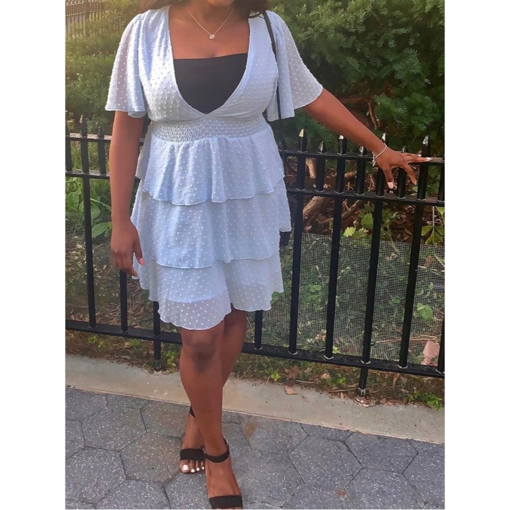 Baby blue swiss dot ruffled dress